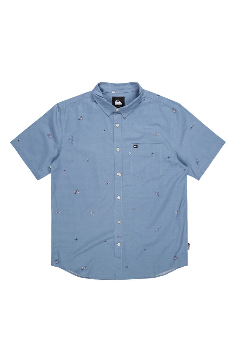 Quiksilver Apero Tropic Short Sleeve Cotton Button-Up Shirt, Main, color, Coronet Blue Prnt 4