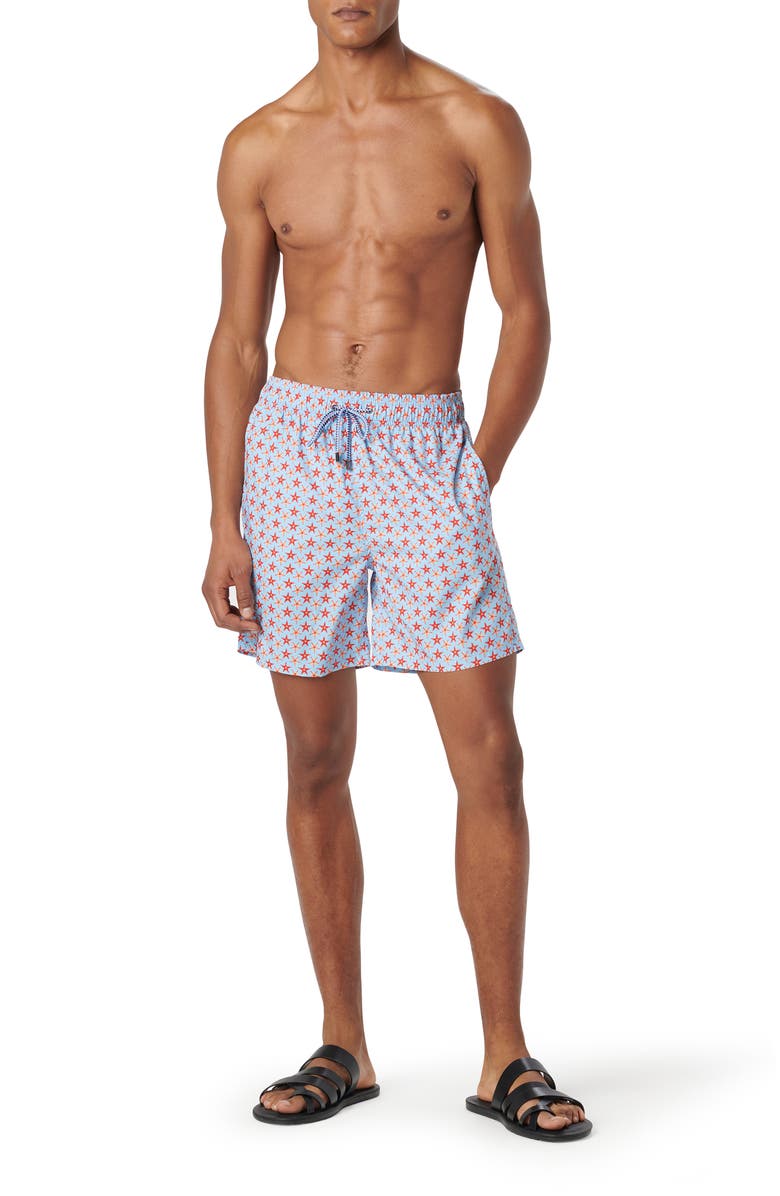 Bugatchi Print Swim Trunks, Alternate, color, Sky