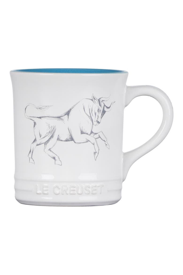 Zodiac Stoneware Mug, Alternate, color, WHITE/ TEAL BLUE