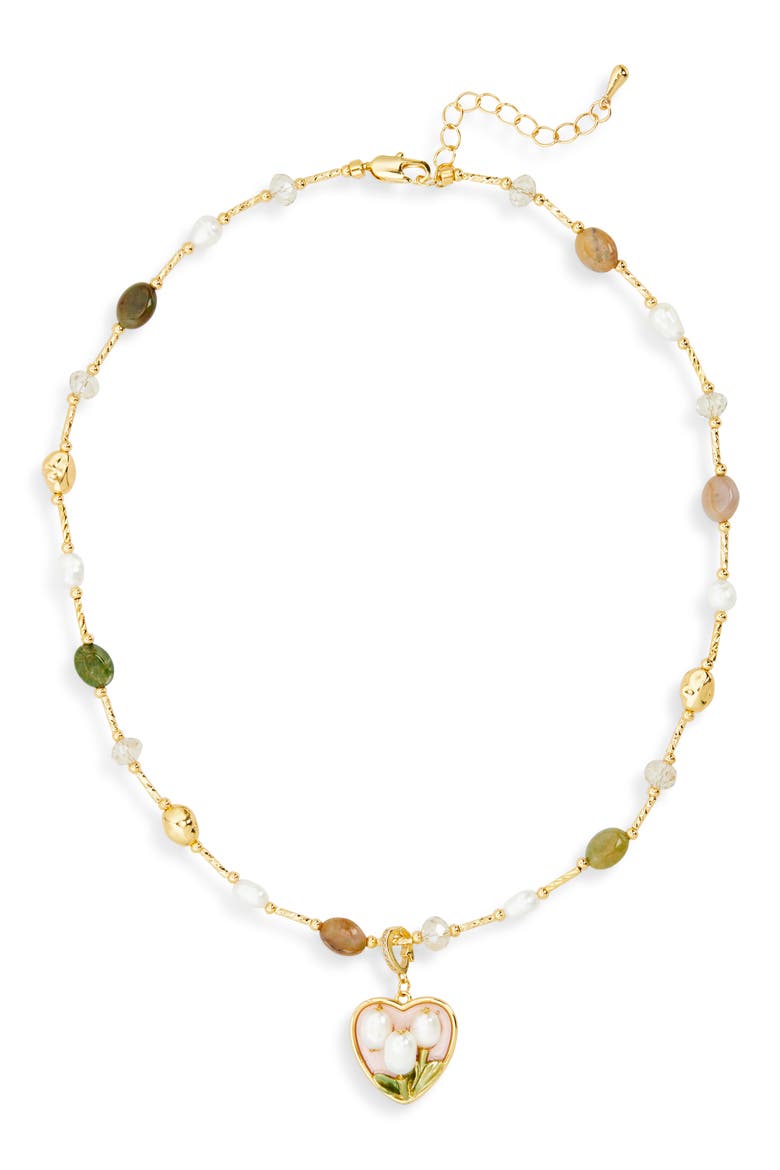 Maude Beaded Imitation Pearl Heart Charm Necklace, Main, color, GOLD