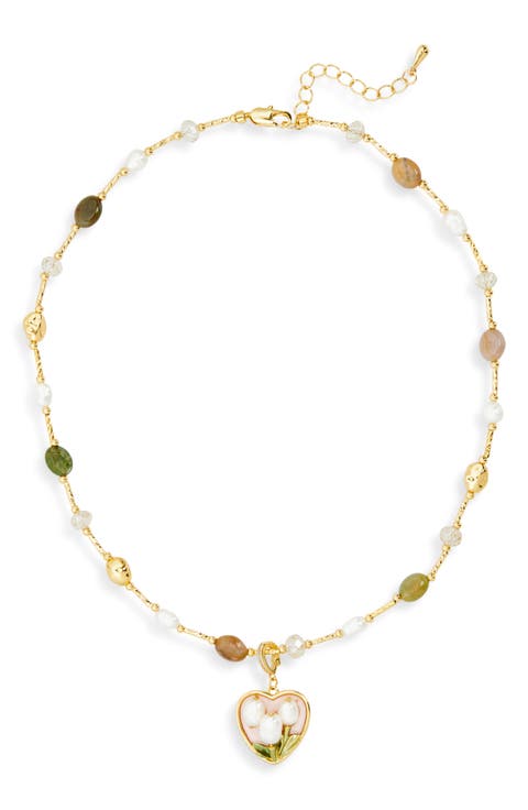 Maude Beaded Imitation Pearl Heart Charm Necklace