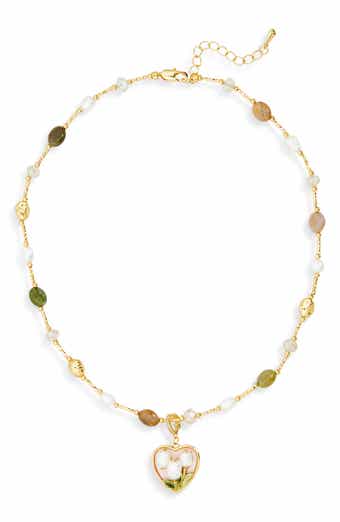 Maude Beaded Imitation Pearl Heart Charm Necklace