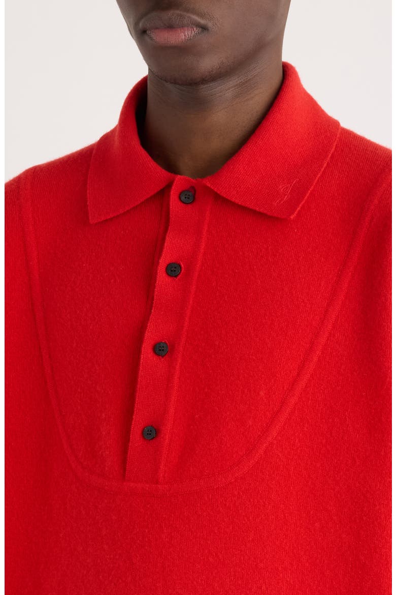 La Maille Vareuse Pallone Merino Wool & Cashmere Polo Sweater, Alternate, color, RED