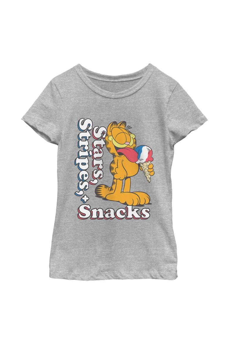 Girl's Garfield Stars Stripes and Snacks  Graphic T-Shirt, Main, color, Athletic Heather