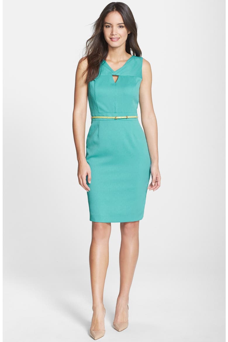 Cutout Textured Sheath Dress, Alternate, color, AQUA
