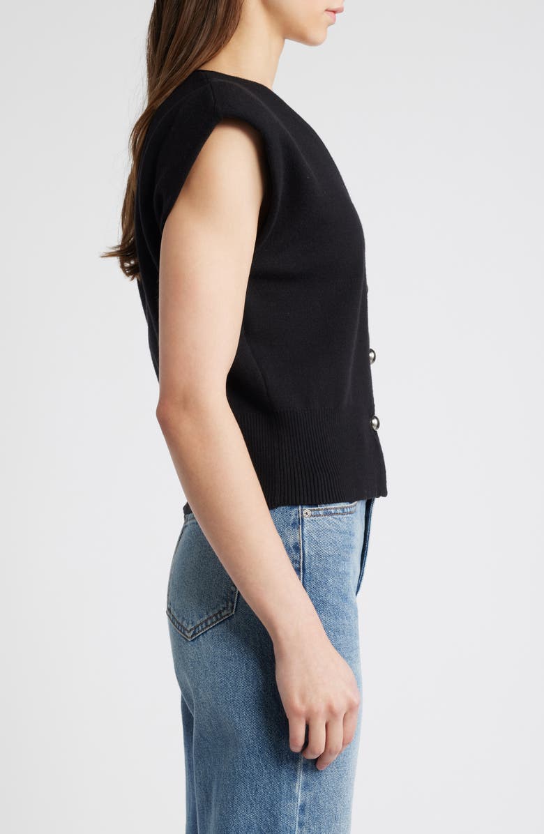 Pixie Market Padded Shoulder Button-Up Top, Alternate, color, Black