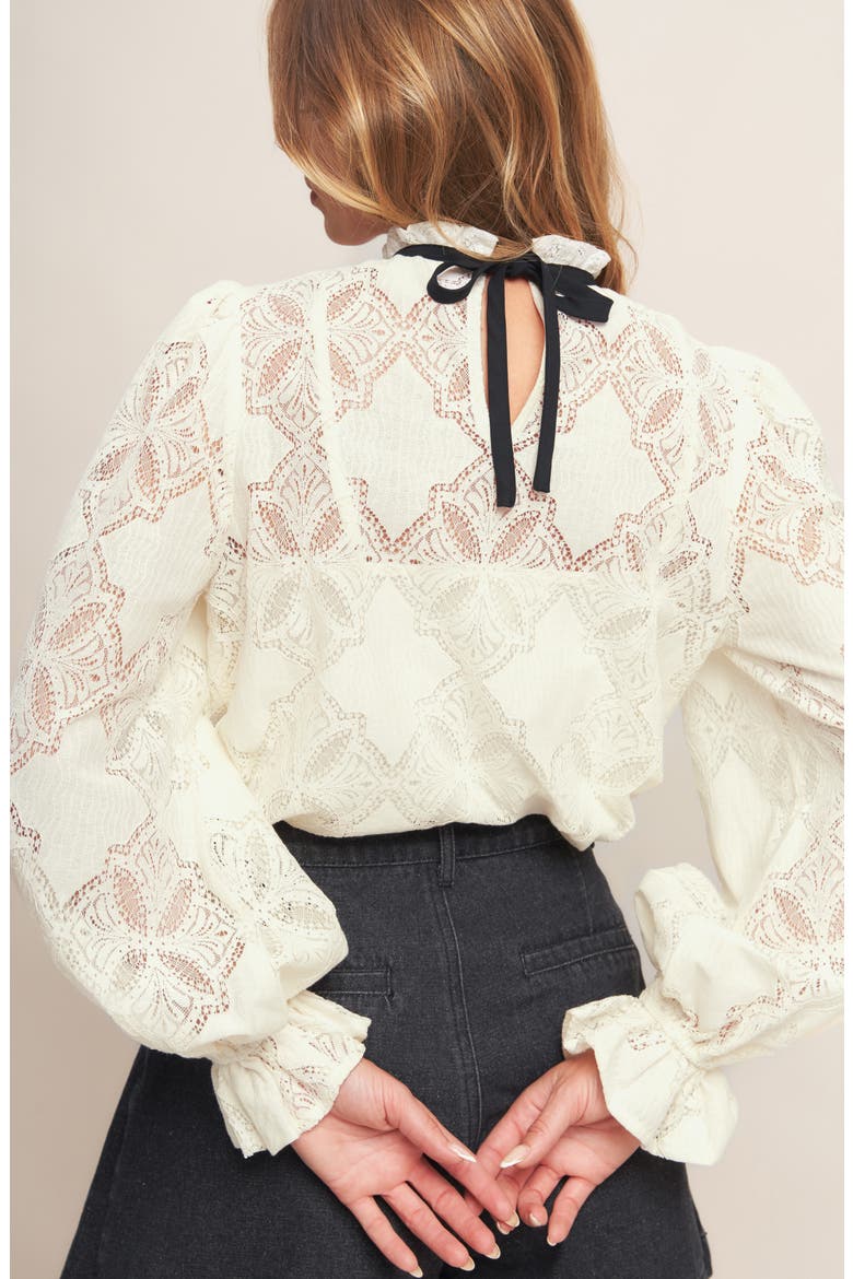 Mock Neck Lace Top, Alternate, color, IVORY