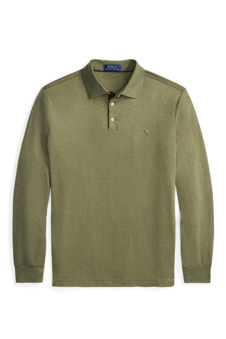 Pima Cotton Long Sleeve Polo, Alternate, color, GREEN HTR