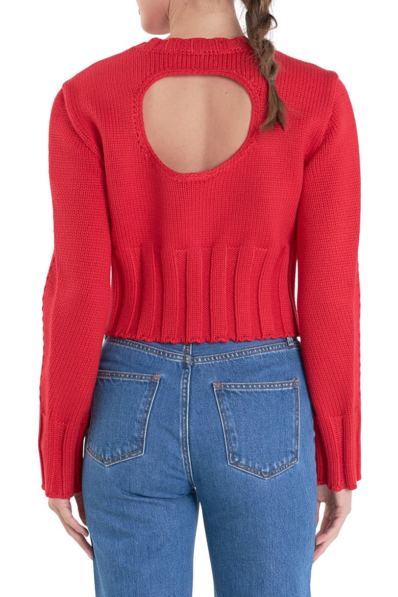 Cutout Crop Sweater, Alternate, color, RED