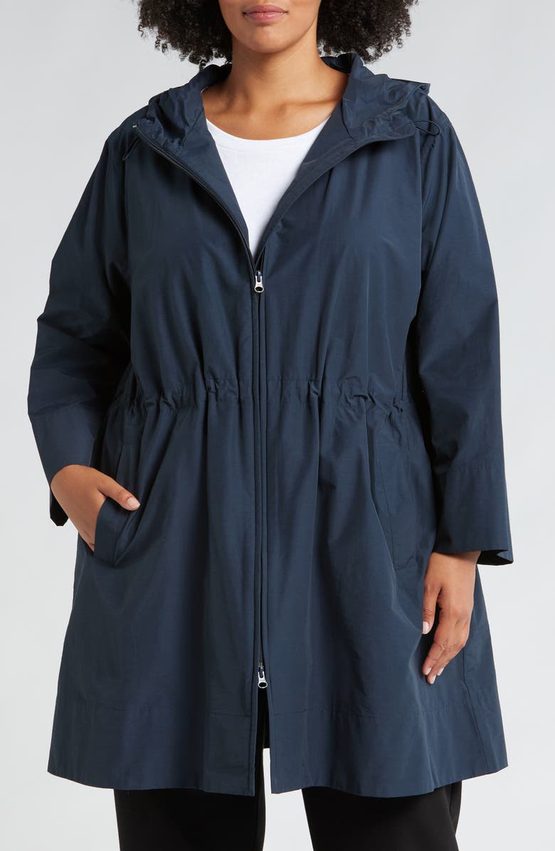 Eileen Fisher Hooded Coat, Main, color, Deep Adriatic