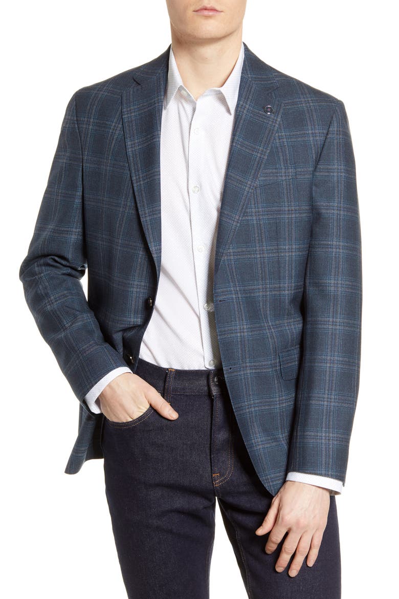 Konan Plaid Trim Fit Sport Coat, Main, color, TEAL