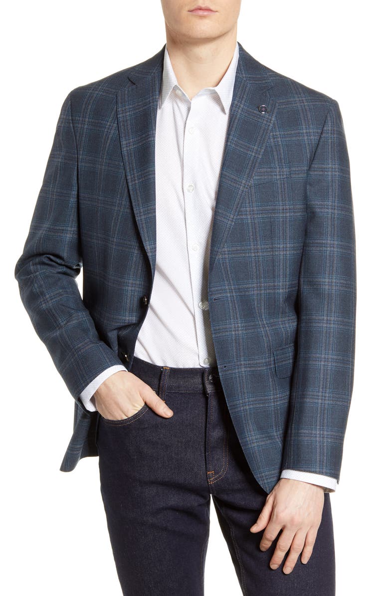 Ted Baker London Konan Plaid Trim Fit Sport Coat, Main, color, 