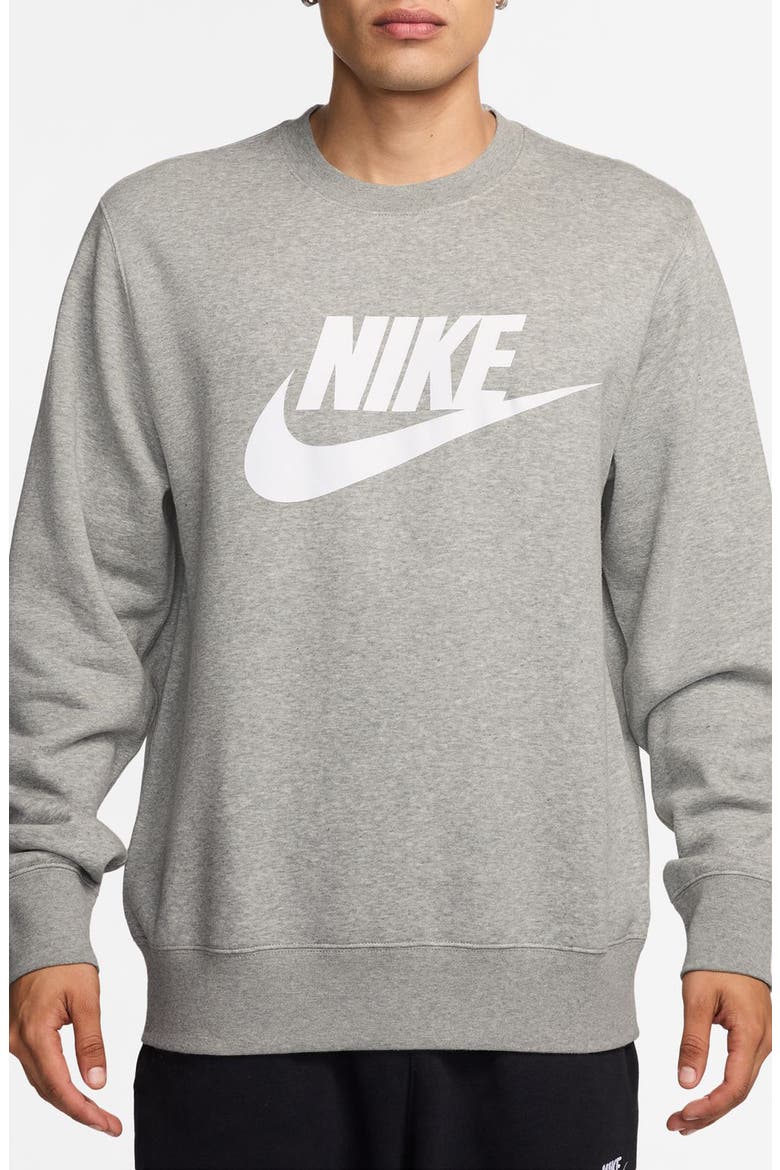 Club Fleece Crewneck Pullover, Main, color, DARK GREY HEATHER/ WHITE