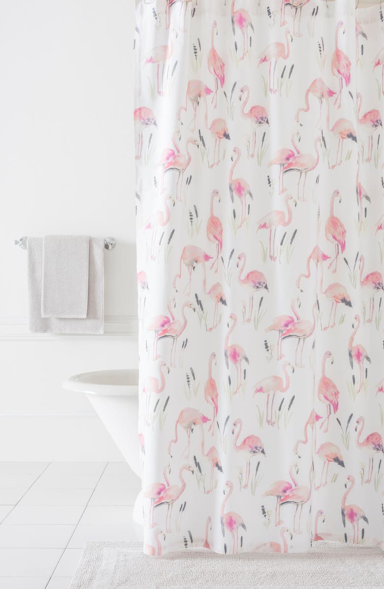 Pine Cone Hill Flamingos Shower Curtain, Main, color, 