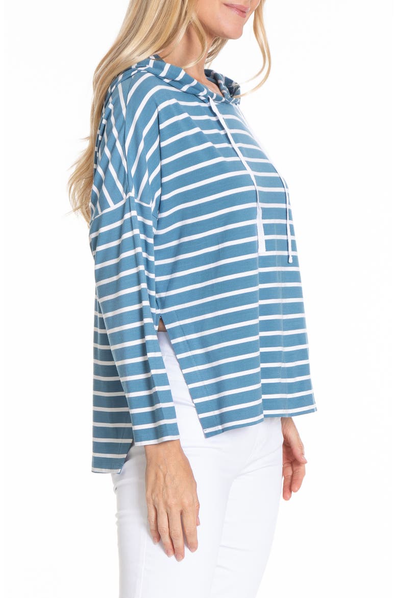 Stripe Side Slit Hoodie, Alternate, color, CHAMBRAY/ WHITE STRIPE