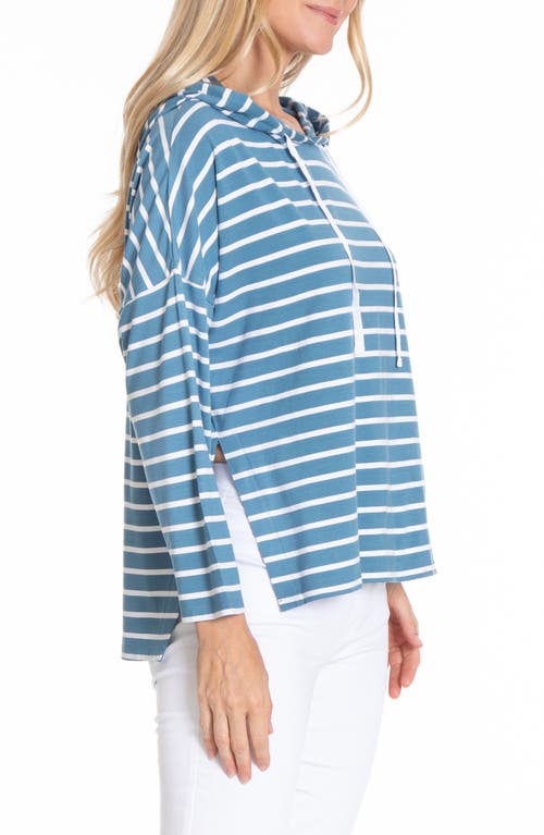 Apny Stripe Side Slit Hoodie In Chambray/white Stripe