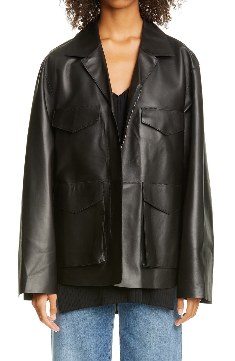 TOTEME Avignon Oversize Leather Jacket, Main, color,