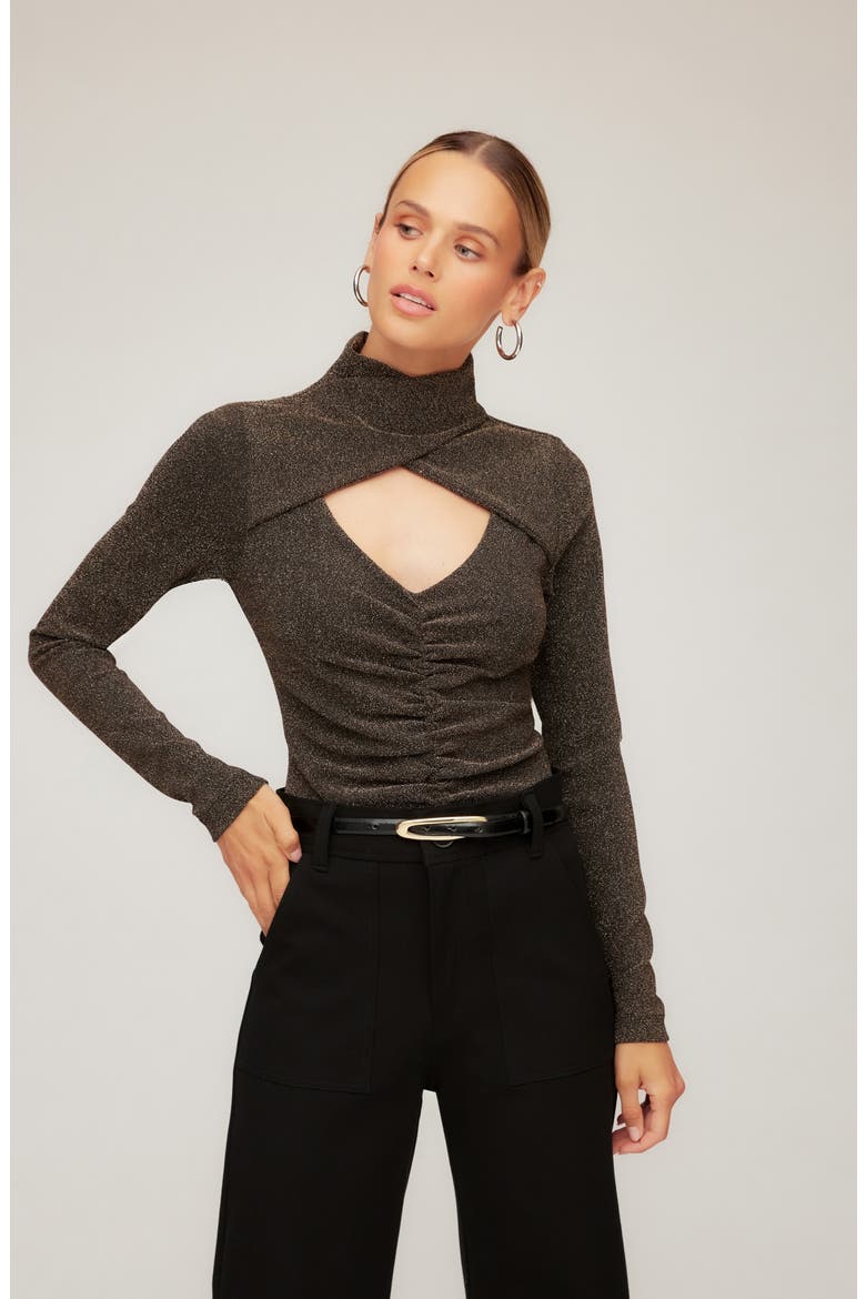 Adina Metallic Crossover Turtleneck Top, Alternate, color, GOLD