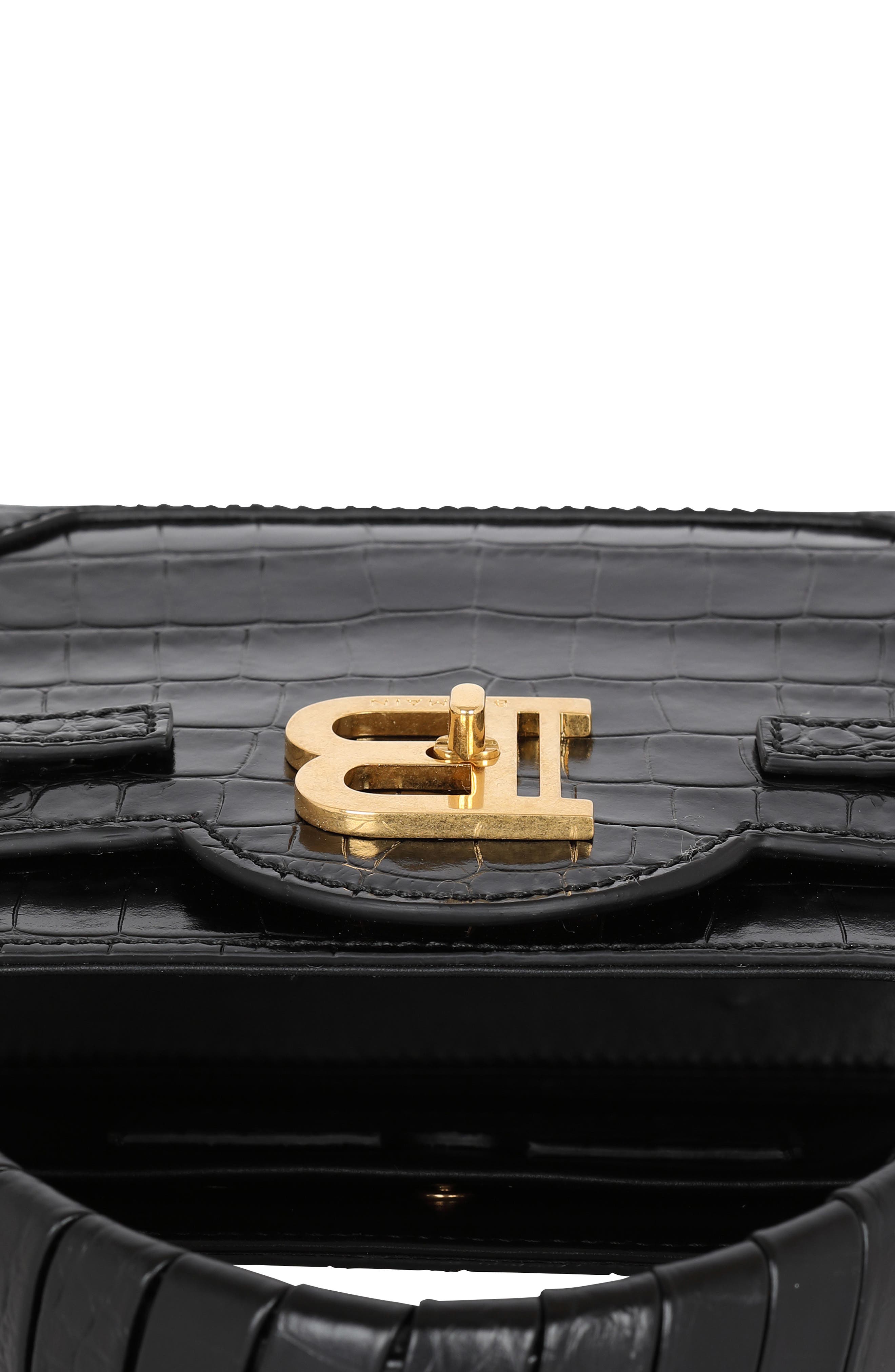 Balmain B-Buzz 23 Croc Embossed Leather Top Handle Bag, Alternate, color, 