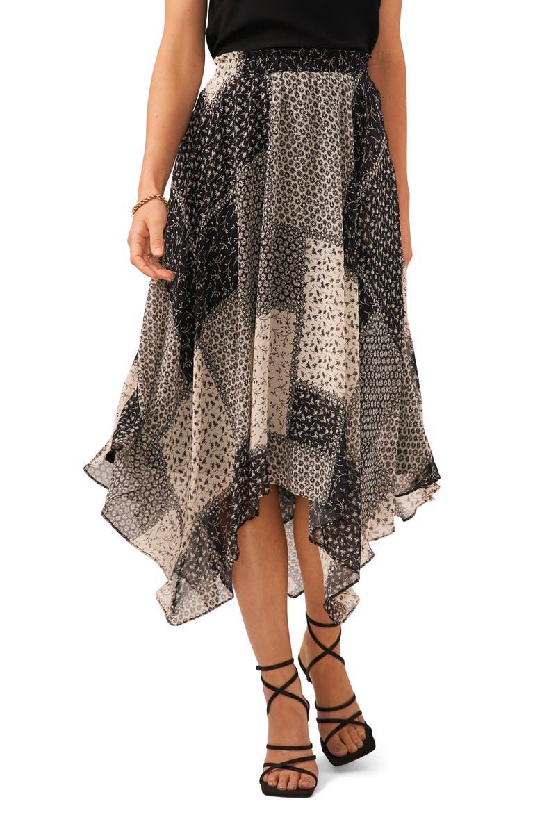 1.STATE Mixed Print Handkerchief Hem Skirt, Main, color, 