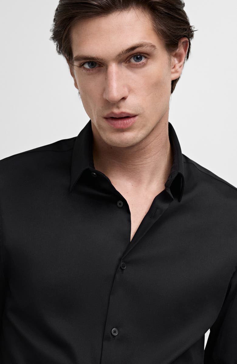 MANGO Slim Fit Stretch Poplin Button-Up Shirt, Alternate, color, Black