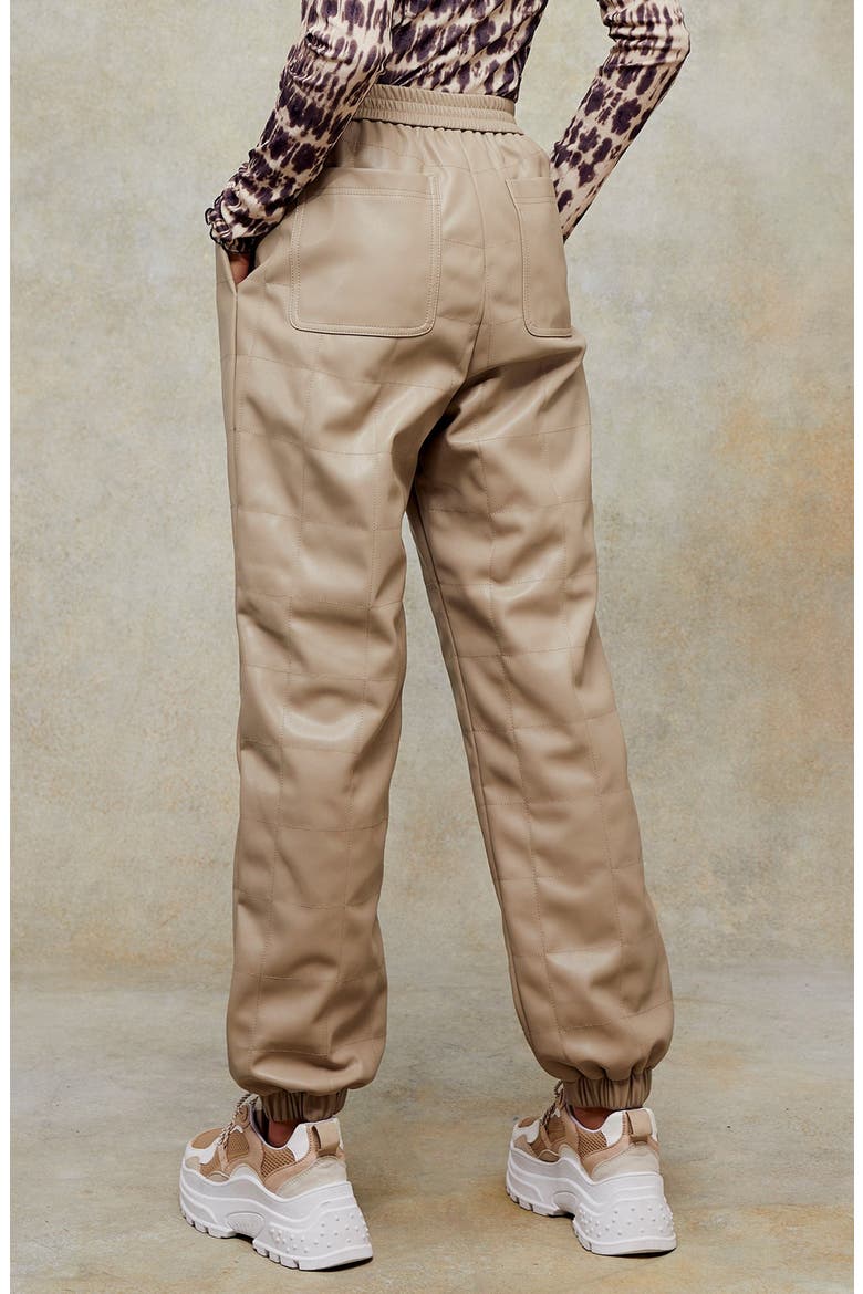 Quilted Faux Leather Jogger Pants, Alternate, color, BEIGE