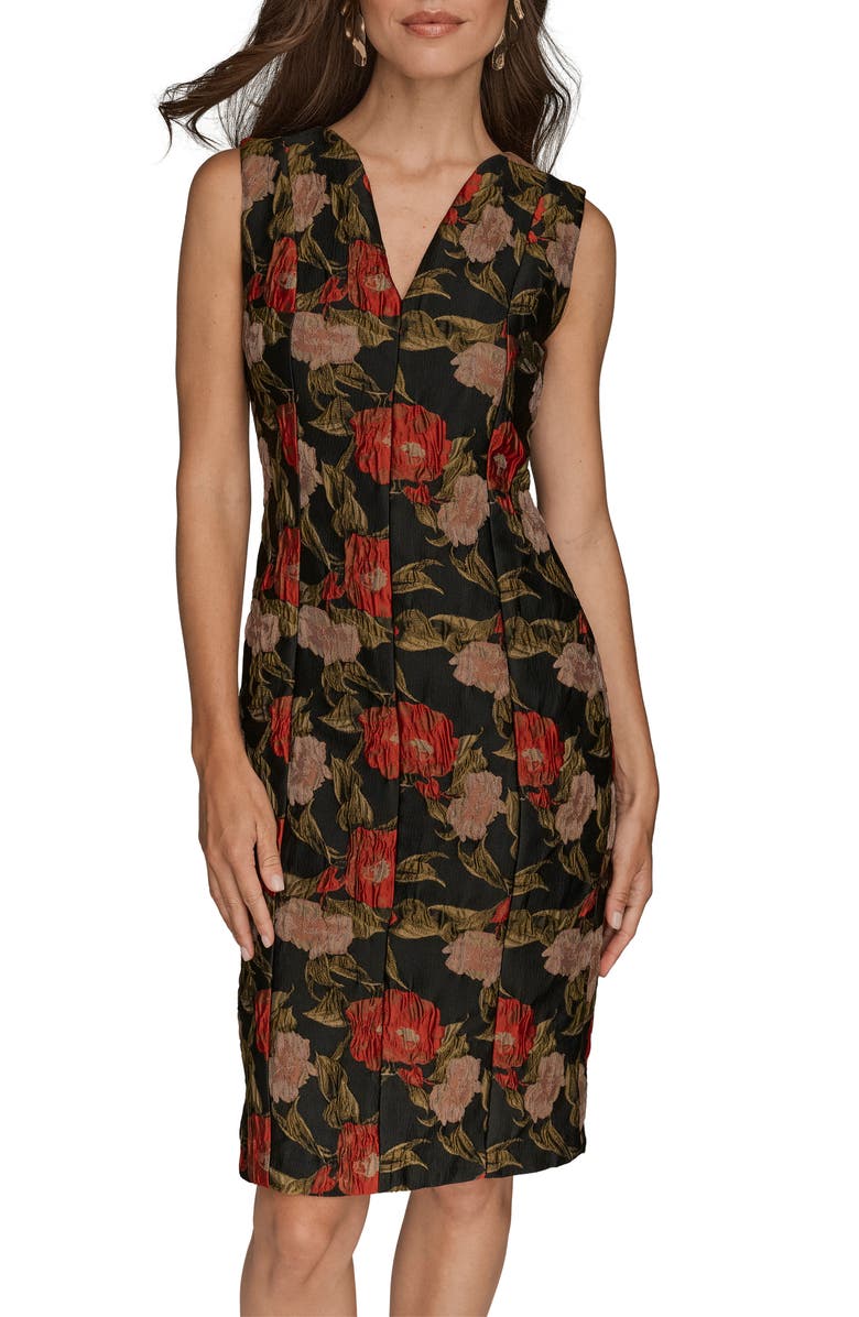 Donna Karan New York Floral Jacquard Sleeveless Dress, Alternate, color, Autumn Red Multi