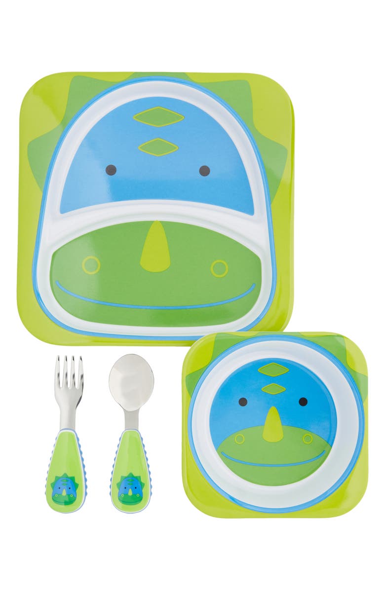 Skip Hop Zoo Dino Mealtime Plate, Bow & Utensil Set, Main, color, 
