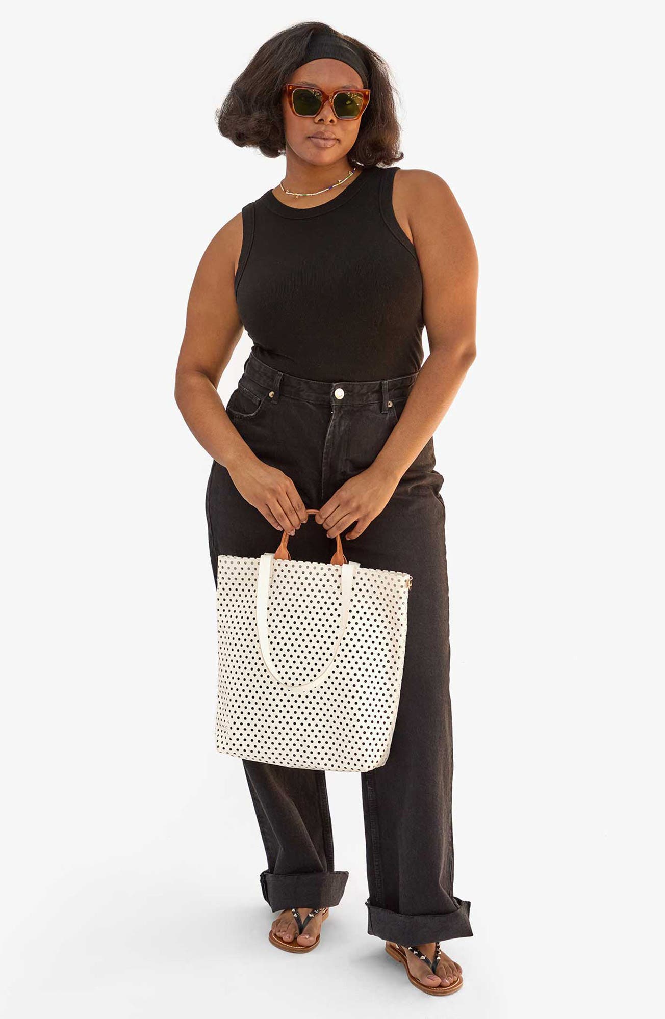 Clare V. Micheline Perforated Leather Tote, Alternate, color, Cream