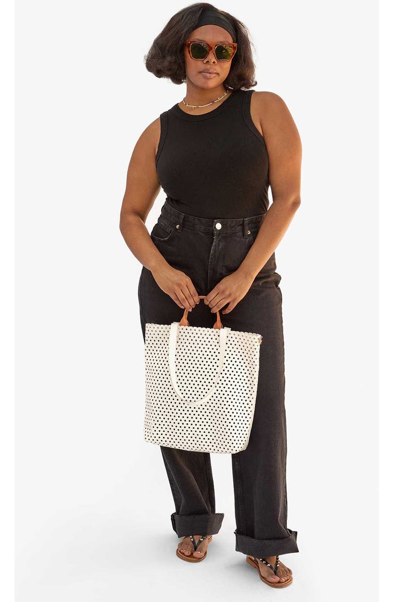 Clare V. Micheline Perforated Leather Tote, Alternate, color, Cream