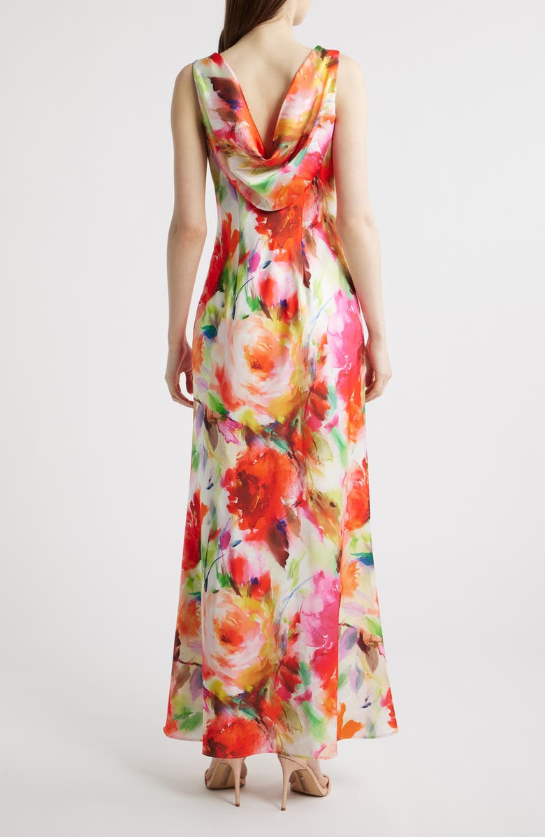 Eliza J Drape Neck Sleeveless Gown, Alternate, color, Orange Multi