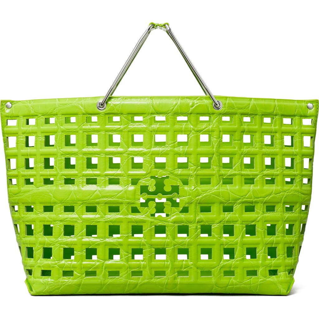 Tory Burch Ella Croc Embossed Leather Shopping Basket Tote