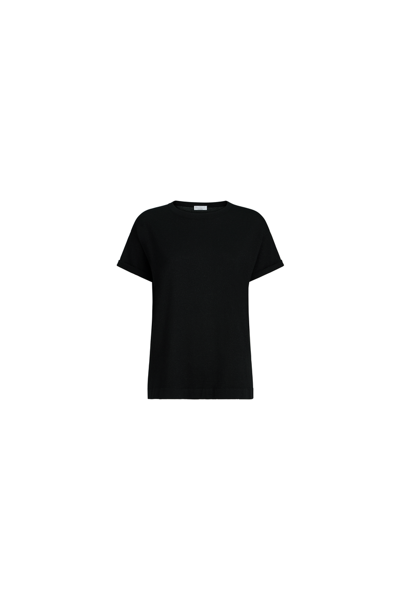 Sparkling cashmere and silk lightweight knit T-shirt, Alternate, color, Black