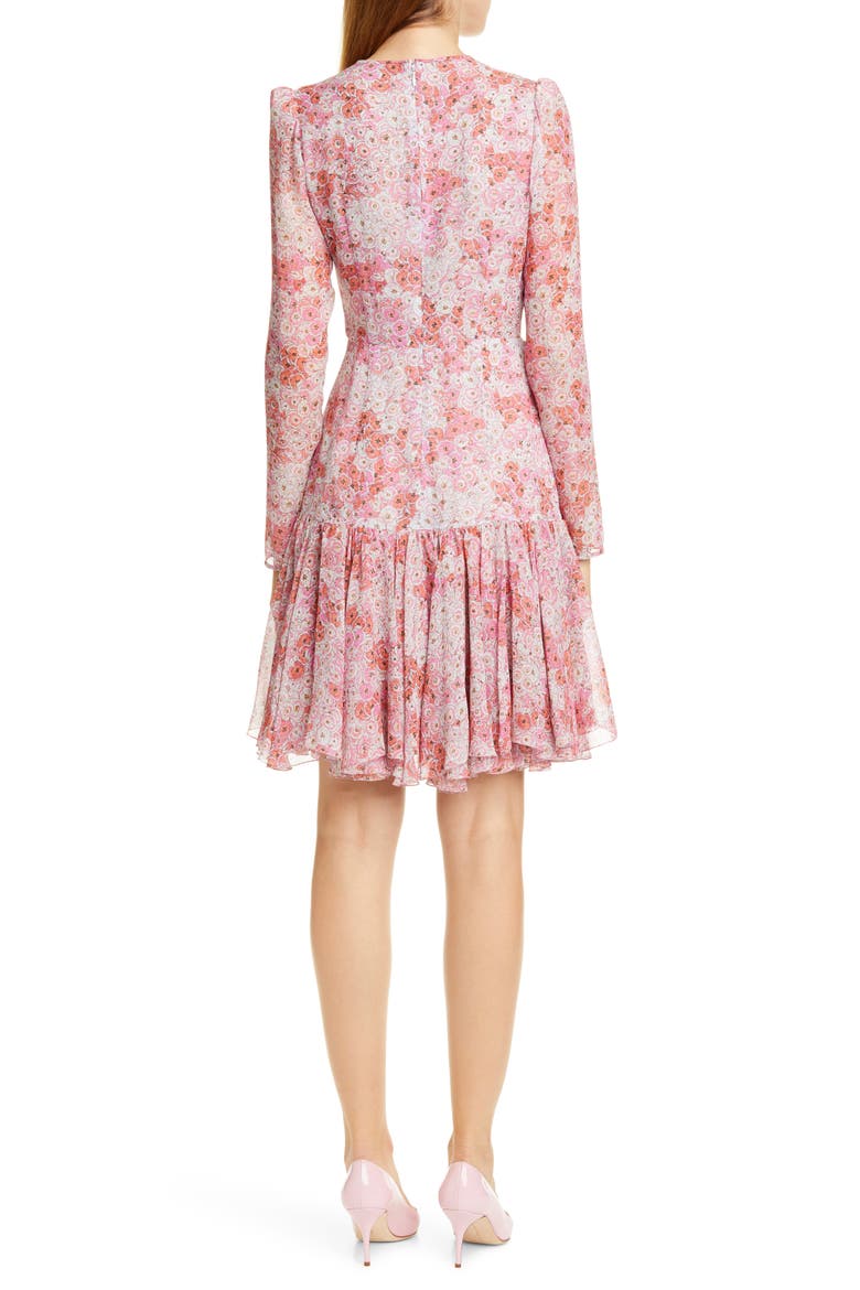 Rose Print Long Sleeve Silk Dress, Alternate, color, ROSE-FLEURS