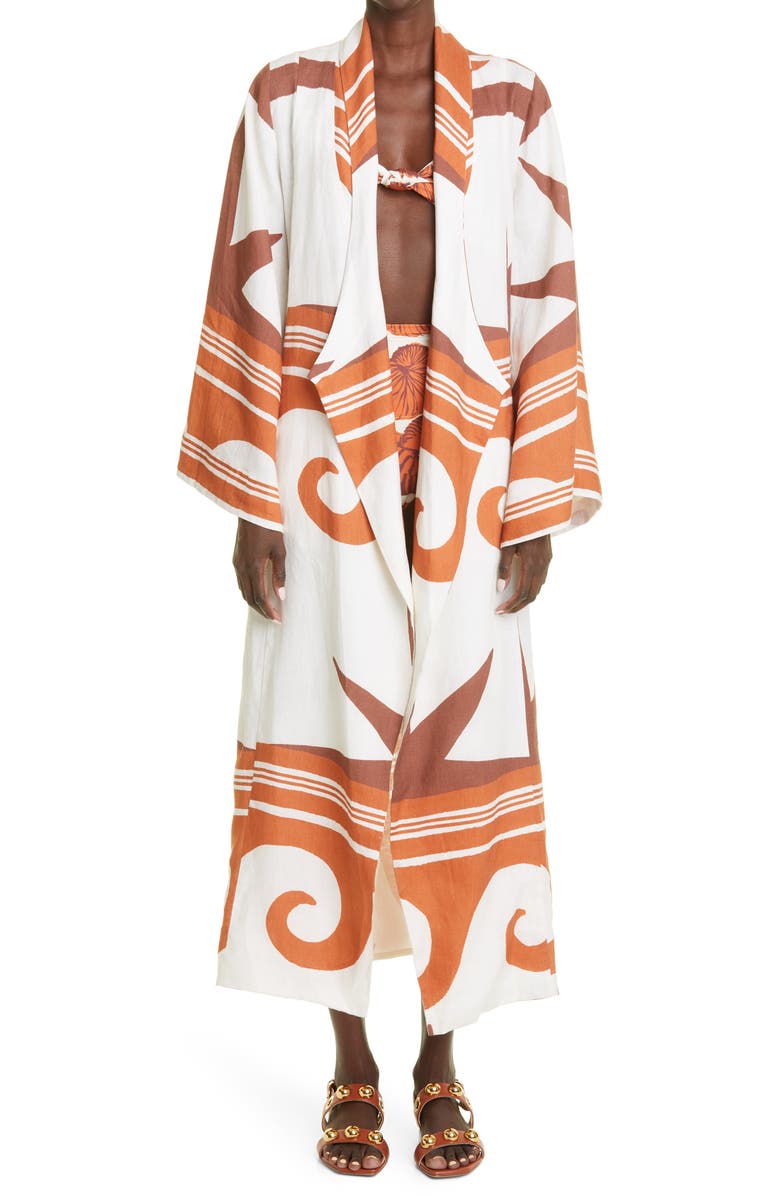 Johanna Ortiz Reclamos Del Mar Abstract Print Organic Linen Cover-Up, Main, color, 