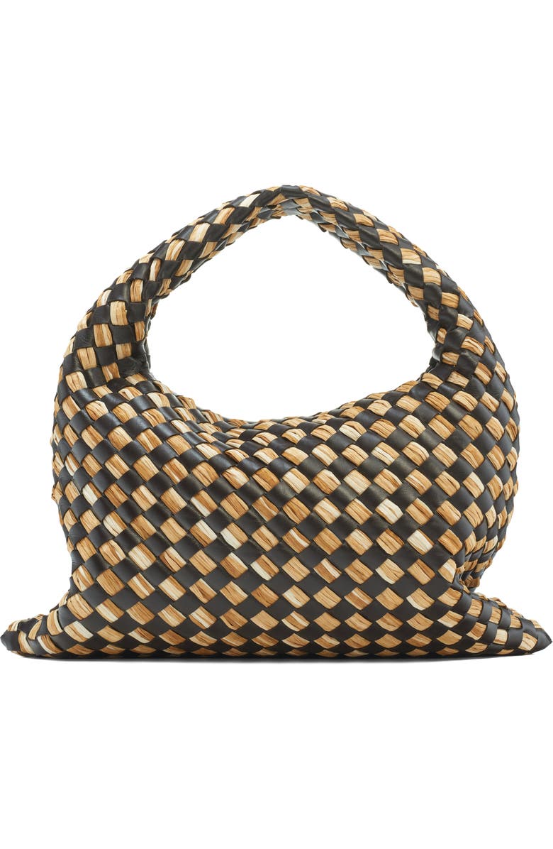 Bottega Veneta Small Hop Intrecciato Raffia & Leather Hobo Bag, Main, color, Fondant/ Natural
