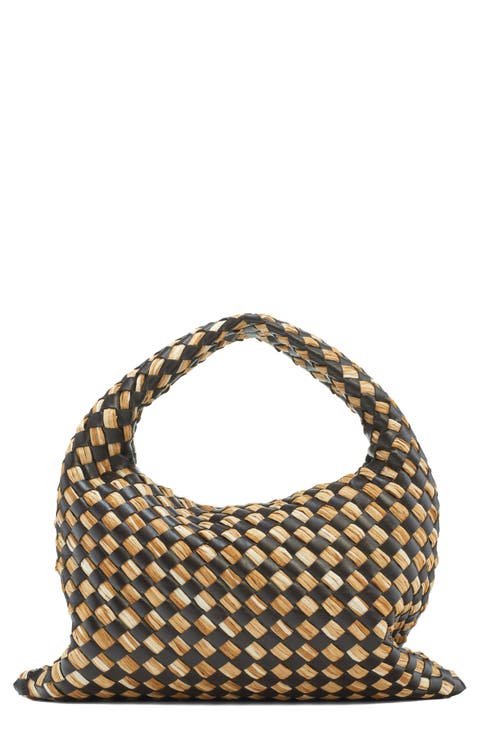 Small Hop Intrecciato Raffia & Leather Hobo Bag