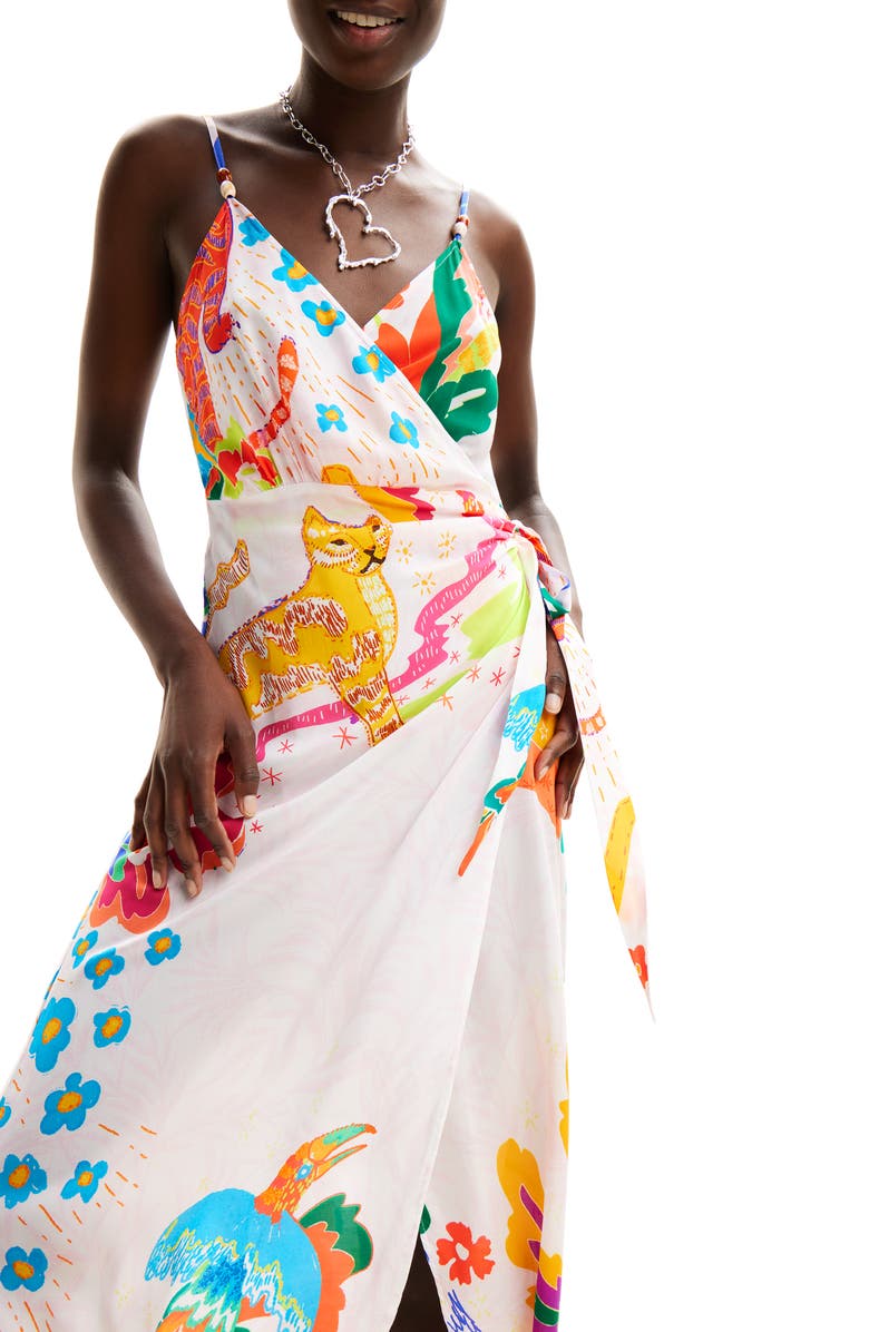 Desigual Jungle Design Wrap Midi Dress, Alternate, color,