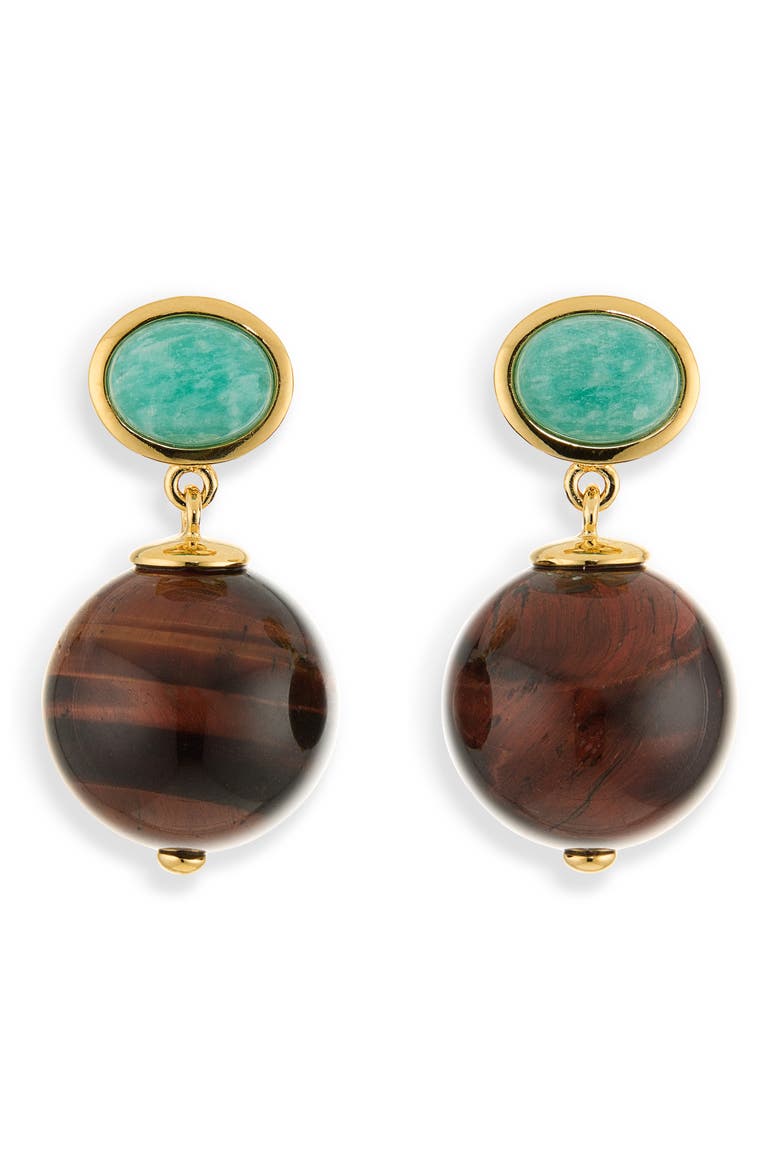 Umbria Tiger's Eye Drop Earrings, Main, color, MULTI