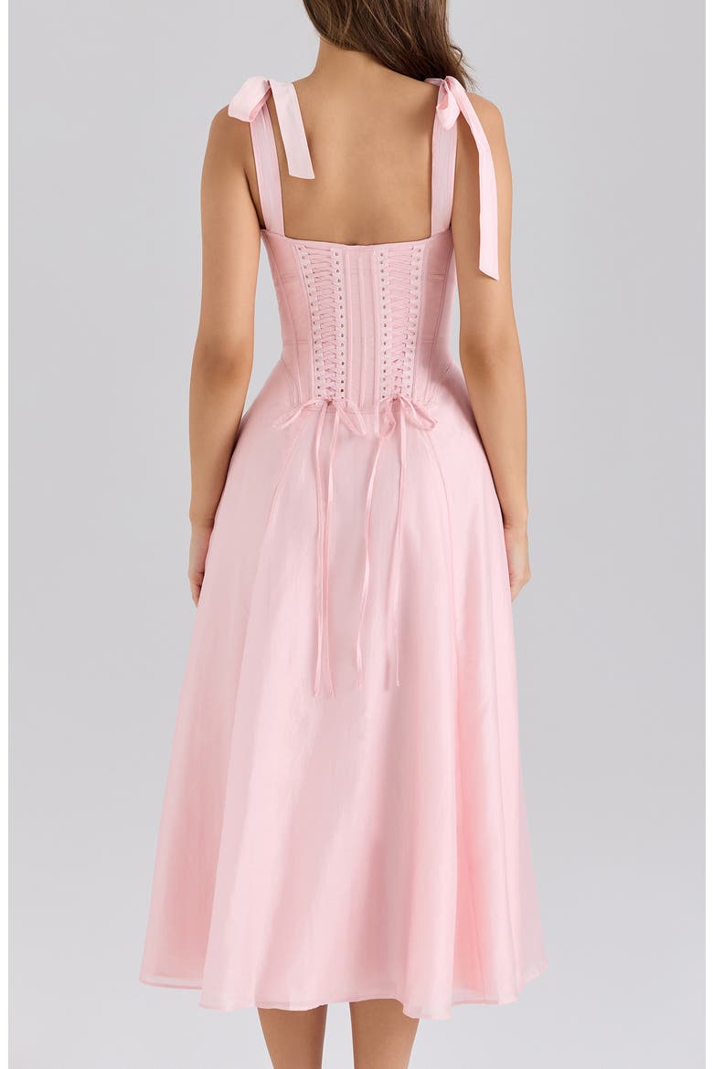 Leia Tie Strap Corset Midi Dress, Alternate, color, PINK