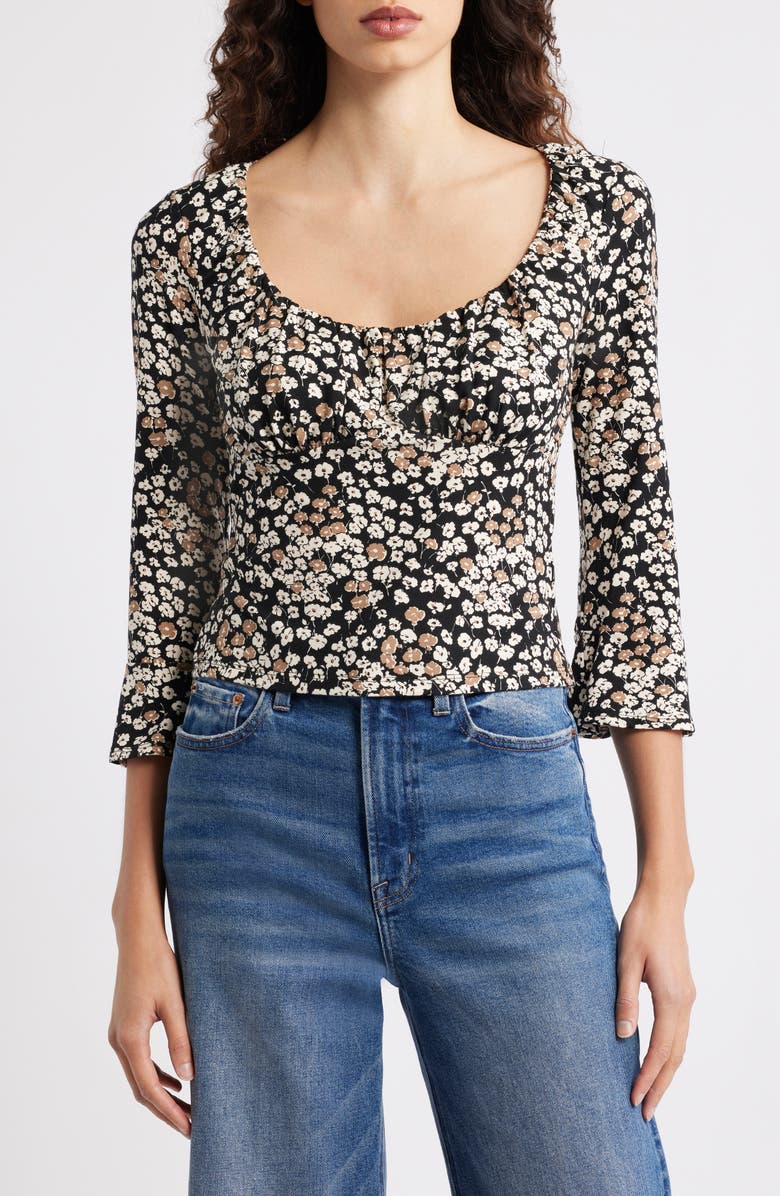 Reformation Effie Floral Print Knit Shirt, Main, color, Juno