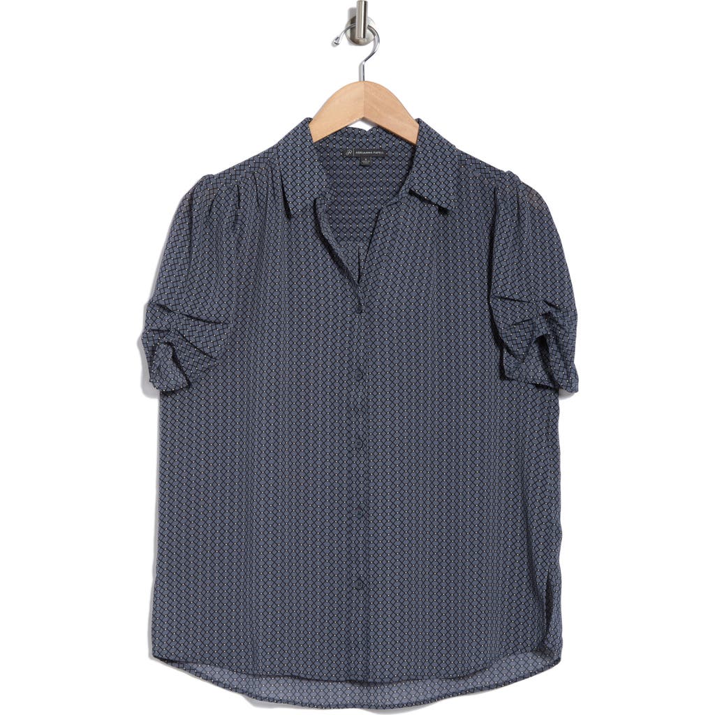 ADRIANNA PAPELL ADRIANNA PAPELL PATTERNED PINCH SLEEVE BUTTON-UP SHIRT