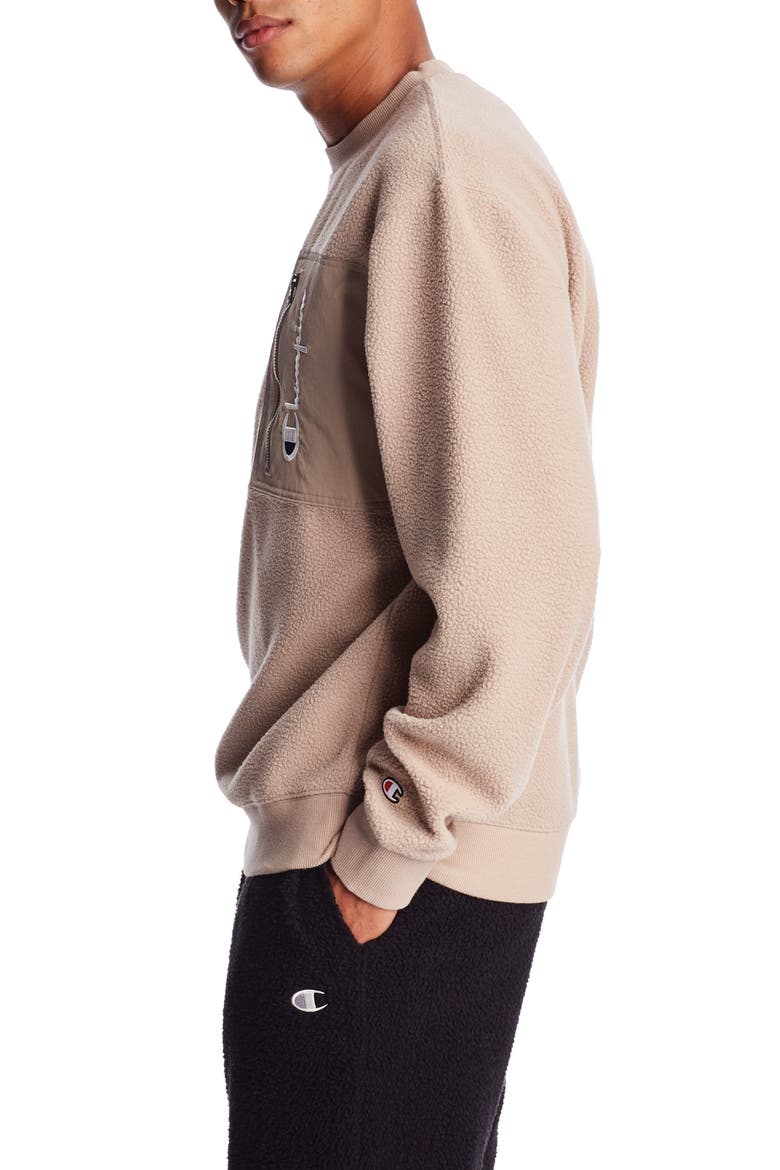 High Pile Fleece Crewneck Sweatshirt, Alternate, color, DARK KHAKI