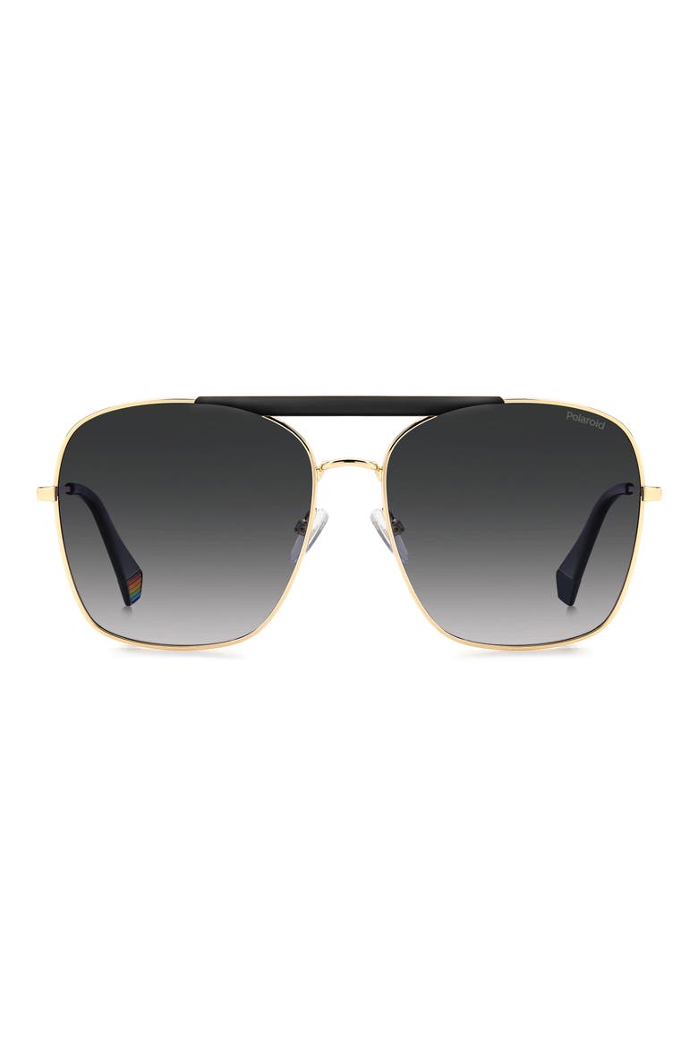 59mm Flat Front Polarized Square Sunglasses, Main, color, MATTE BLACK-GOLD/ GRAY POLAR
