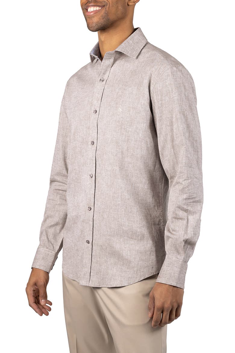 Mélange Linen Blend Button-Up Shirt, Alternate, color, MOCHA