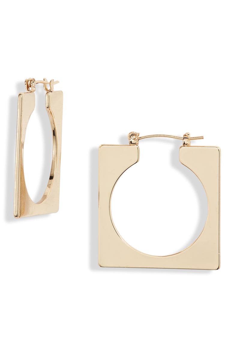 Geo Square Open Hoop Earrings, Main, color, GOLD