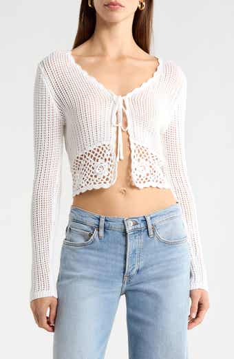 Crochet Detail Tie Front Sweater