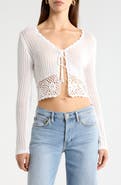 All in Favor Crochet Detail Tie Front Sweater