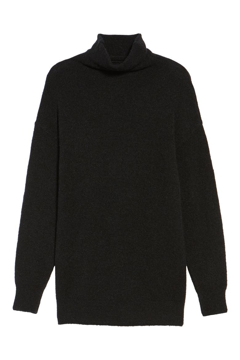 Bouclé Turtleneck Tunic Sweater, Alternate, color, BLACK