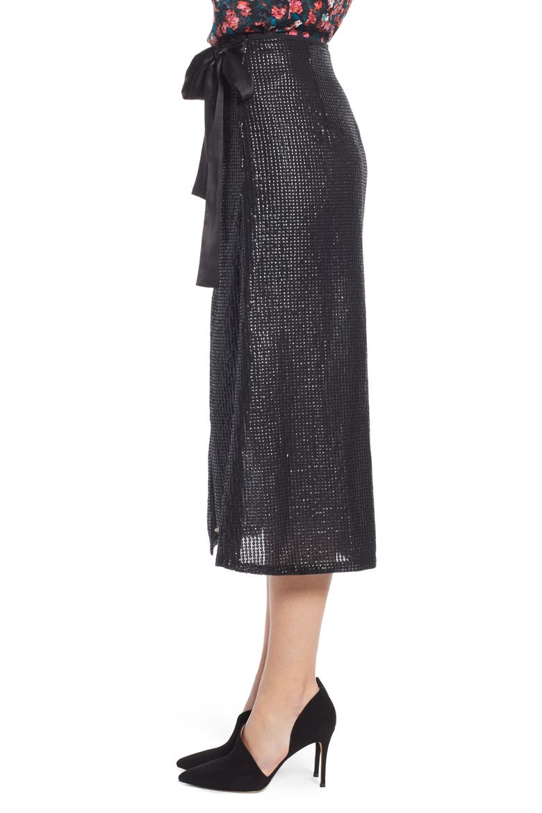 Wrap Sequin Midi Skirt (Nordstrom Exclusive), Alternate, color, BLACK SEQUIN